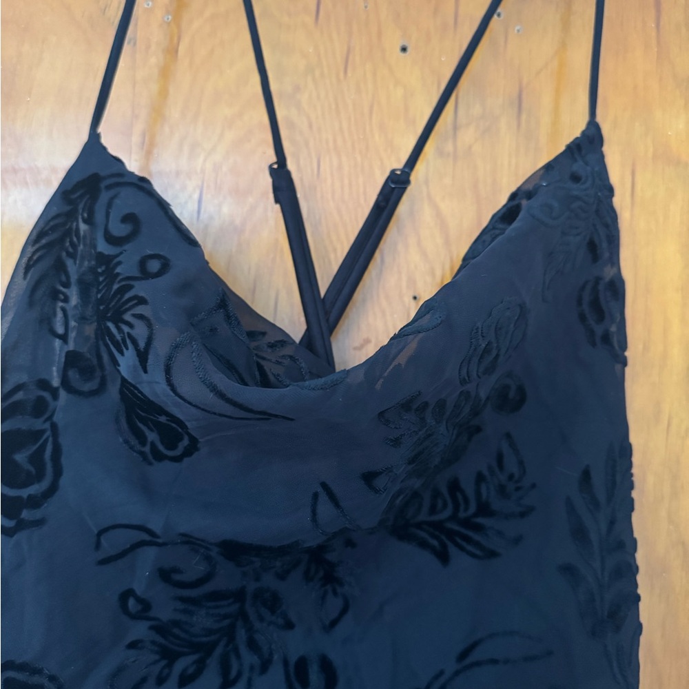 Simons Black Velvet Floral Slip Dress with Crisscross Straps - Picture 2 of 4